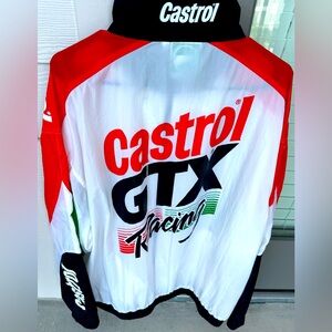 Castrol GTX Racing Nylon Neck Collar Botton Zip Up Windbreaker VTG 1990s Size XL
